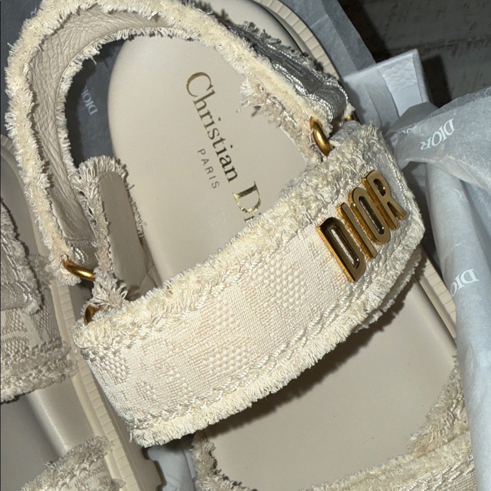 Dior Beige Textured Sandals - Picture 4 of 15